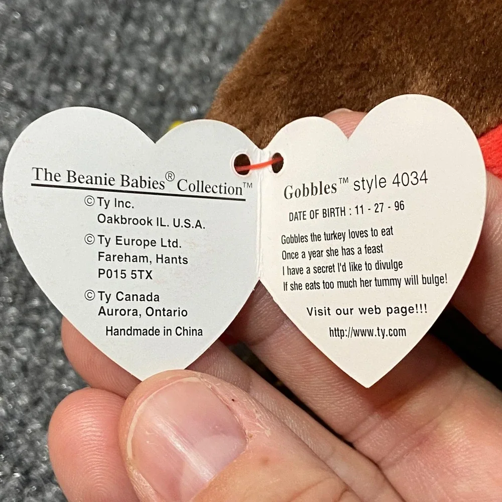 TY Beanie Baby Gobbles the Turkey‎ Toy Thanksgiving 1996 Retired - Tag Errors